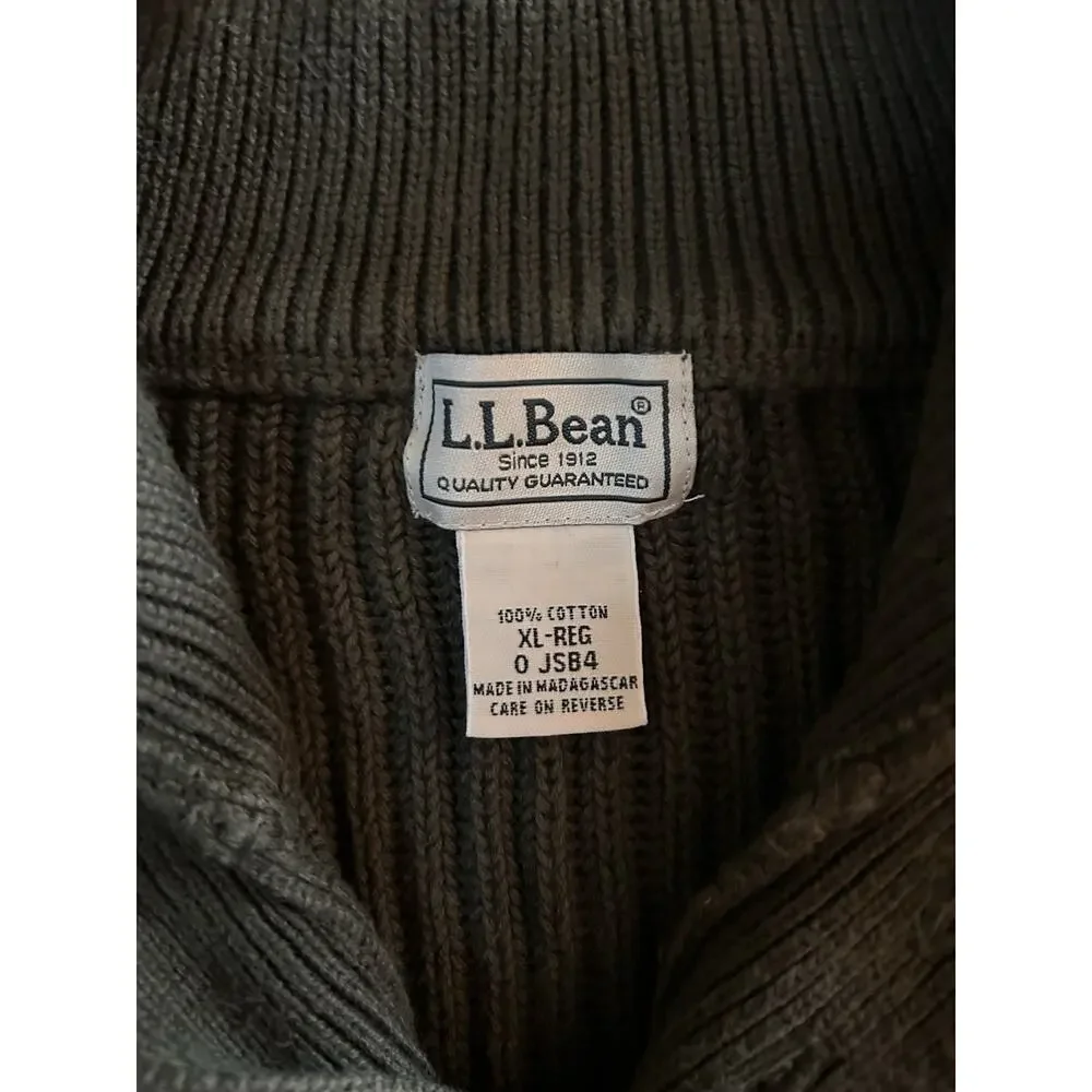 LL Bean Ribbed Heavy Knit Green Long Sleeve Sweater Button Cotton Men's XL